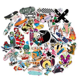 50 Piece Skateboard Stickers for Skateboards Skate Graffiti Stickers More Cool Creative Multi Surface Decor for Teens Kids Laptop Car Scrapbook Phone Skateboard Suitcase Luggage Bike