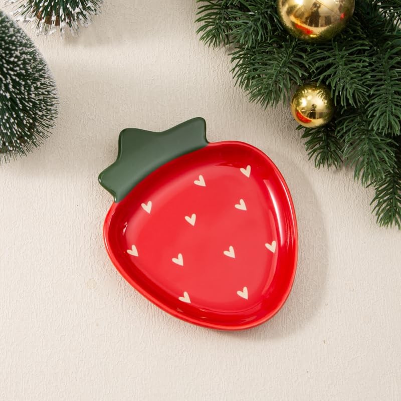 YumiPLUS Ceramic Strawberry Spoon Rest, Red Utensil Holder, Cute Spatula