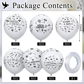 72 Pcs Memorial Balloons Set Celebration of Life Balloons to Release in Sky 12 Inches Funeral Latex Balloons with Ribbon Forever in Our Heart for Condolence, Funeral, Memorial Celebration