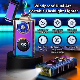 BABOBIU USB C Rechargeable Electric Lighter with Built-in LED Flashlight Windproof Arc Plasma Lighter for Candles Camping Fire BBQ Outdoor Indoor Use Men Fathers Husband (Multi)