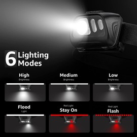 Lepro LED Headlamp Flashlights, 1500Lux Head Lamp with 6 Lighting Modes and Red Light, IPX4 Waterproof Headlamp for Camping Hiking Backpacking Fishing, Adjustable Headband Suit for Adults Kids 2 Pack