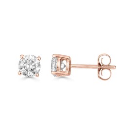 Paris Jewelry 10k Rose Gold Created White Diamond Round Stud Earrings 6mm Plated