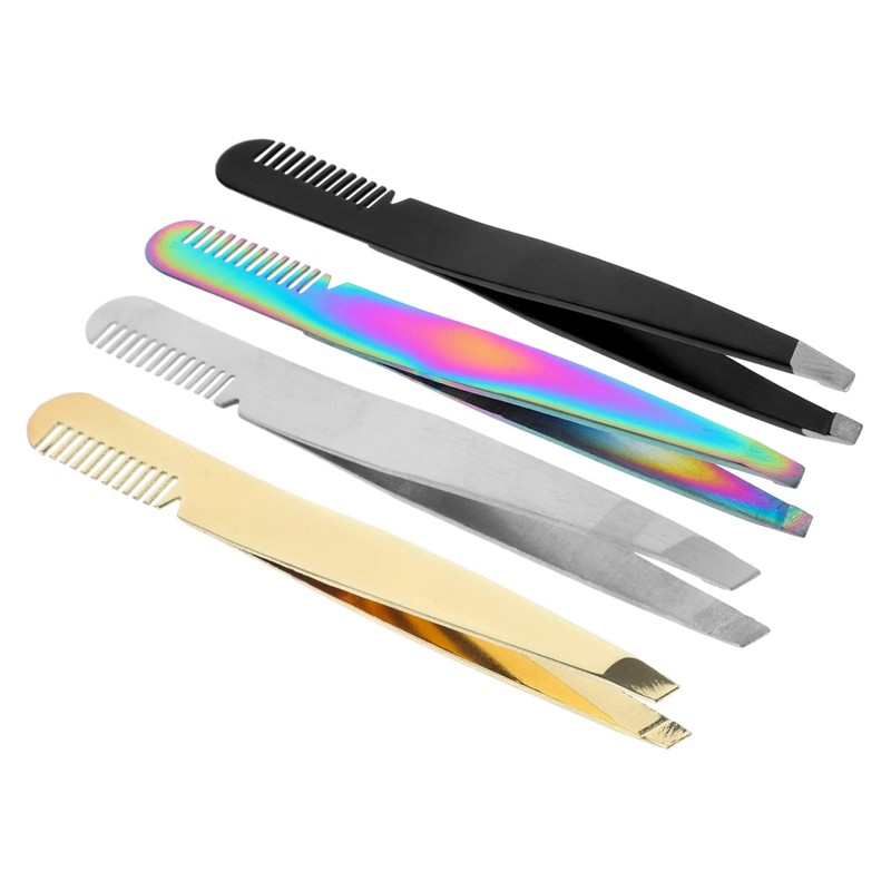 WOONEKY 4pcs Eyebrow Tweezers Tip Precision Tweezers for Men Women