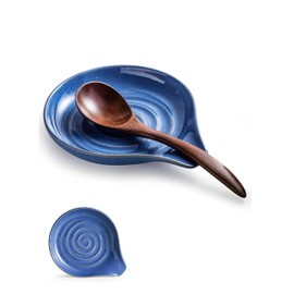 Cormomu Spoon Rest, Large Ceramic Spoon Holder for Stove Top, Heat-Resistant Cooking Spoon Rest for Kitchen Counter Decor, 5 Inches, Blue