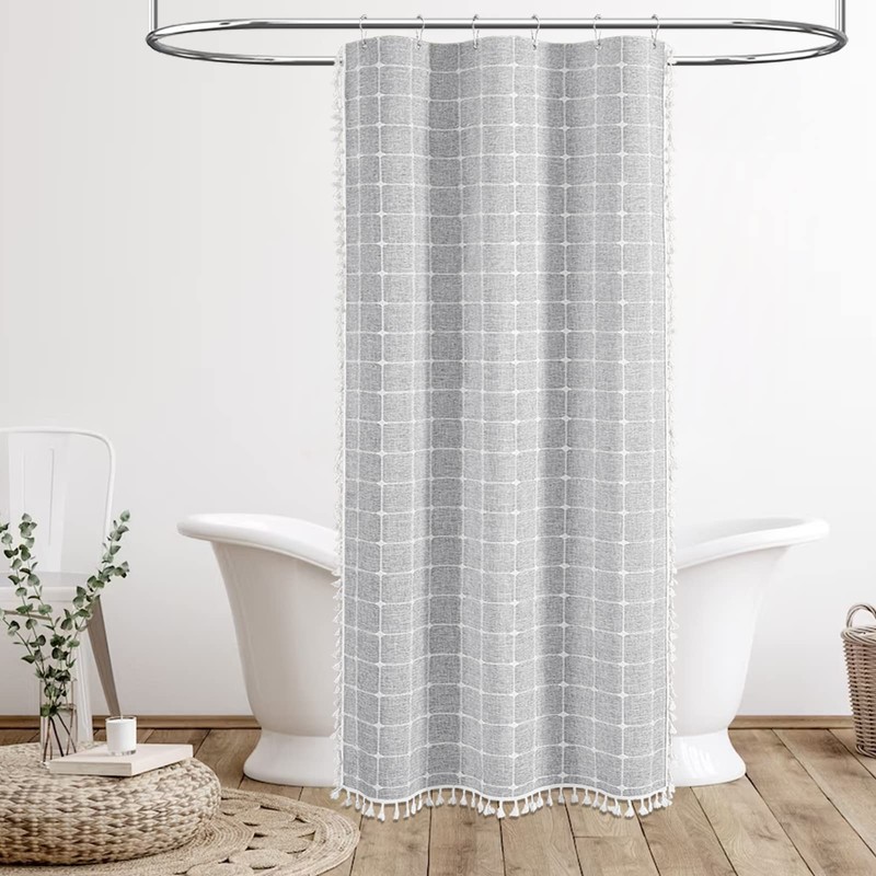 BTTN 78 Inch Long Shower Curtain - Boho Farmhouse Linen