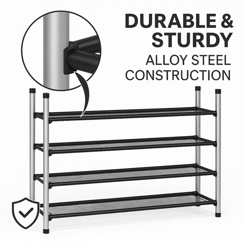 USTECH 4-Tier Expandable Shoe Rack Adjustable & Stackable Metal Shoe