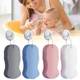 4PCS Magic Exfoliating Bath Sponge for Body, 3D Super Soft Exfoliate Body Scrubber, Reusable Handheld Shower Brush Remover Dead Skin for Adults Women Men Cleansing Skin No Silicone Net Sponge