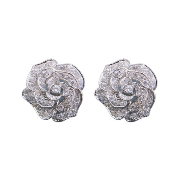 Tesuivra Lightweight Tiny Ancient Hollow Camellia Cubic Zirconia White Gold