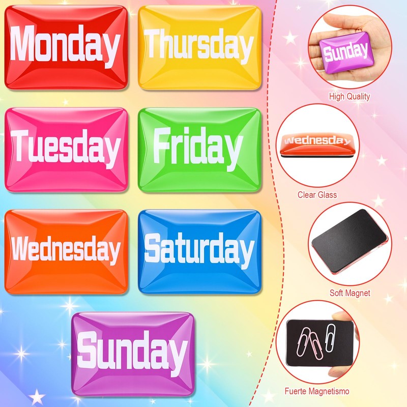 7 Pcs Days of The Week Magnets Magnetic Week Labels