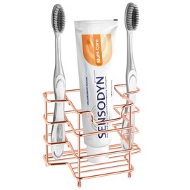 LinkIdea 歯ブラシホルダー 壁掛け ステンレススチール 2+1スロット シャワー 電動歯ブラシと歯磨き粉ホルダースタンド バスルーム カウンタートップオーガナイザー 収納ラック カミソリ用 (ローズゴールド)