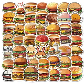 50 pcs Cute Hamburger Food Stickers, Waterproof Scrapbook Aesthetic Sticker for Water Bottles Computer Laptop Scrapbook Daily Planner Junk Bullet Journaling Decorative Supplies