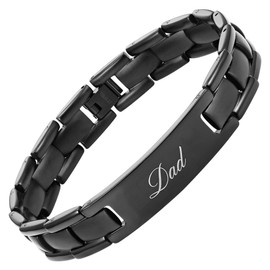 Willis Judd Mens Titanium DAD Bracelet Engraved Best Dad Ever with Gift Box & Link Removal Tool Black