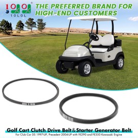 10L0L Golf Cart Clutch Drive Belt W/Starter Generator Belt for Club Car DS 1997-UP, Precedent 2004-UP with FE290 and FE350 Kawasaki Motor Gas Models,OEM# 101916701, 1016203