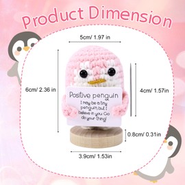 TOYMIS Funny Positive Penguin, 6 cm Crochet Penguin Doll with Positive Card and Wooden Base, Knitted Penguin Support, Positive Potatoes, Encouragement Gifts for Friends (Pink)