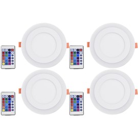 18W LED Flat Panel Lights with Remote Control Dimmable Outside Lights Recessed Ceiling Downlight 6500K Cool White + RGB 1800LM Flush Mount Ceiling Light for Bedroom Living Room, 4 Pack