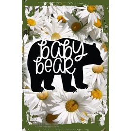 Daisy Flower Wall Art Baby bear silhouette family child young wilderness nature Hanging Wall Sign 8 x 12 Decor Funny Gift