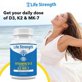 LifeStrength Vitamin K2 (MK7) + D3 25,000IU Supplement - Extra Strength, Non GMO, Easy to Swallow, No Fillers - Supports Immune & Bone Health