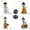 Solar-Powered Bunny Family Reading Statue with LED Lantern and Roses,