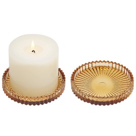 Vixdonos 3.8 Inch Glass Pillar Candle Holder Set Pack 2 Gear Round Plate Serrated Candle Stand for Table Centerpieces,Party, Wedding and Home Decor