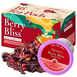 Gya Tea Co Berry Bliss Herbal Tea K Cups for Keurig - Decaffeinated Herbal Tea Pods K Cup Teas for Keurig - Berry Bliss Herbal Tea K Cup Tea Pods for Keurig 2.0 & 1.0 Fruit & Herbal Tea