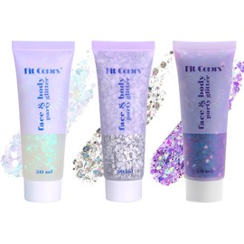 Set de purpurina para cabello, rostro y cuerpo para mujer, lentejuelas holográficas blancas, plateadas y moradas con efecto sirena, maquillaje con purpurina gruesa para festivales de música y