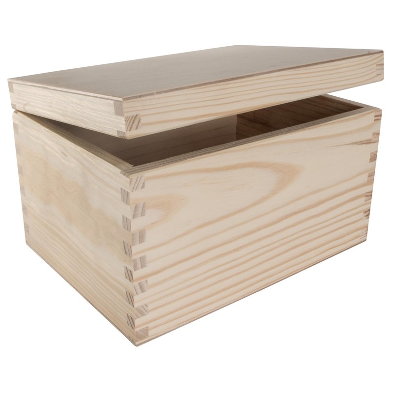 WooDeeDoo Rectangular Wooden Storage Box with Hinged Lid – 22