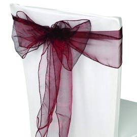 Trimming Shop Burgundy Organza Sashes Chair Cover Assorted Colour Fuller Bow Ribbon for Wedding, Banquet, Birthday, Event Decoration, 17cm x 280cm, 25pcs