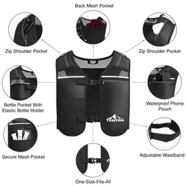 TENTRA Running Phone Holder Vest | Waterproof Phone Pouch | Adjustable Reflective Vest | 8 Pockets, Lightweight Running Hydration Vest | Running Accessories for Men & Women