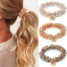 BARTOSI Rhinestone Hair Ties Elastic Ponytail Holder Crystal Hair Scrunchies Beaded Hair Bands Hair Accessories for Women and Girls (Pack of 3)