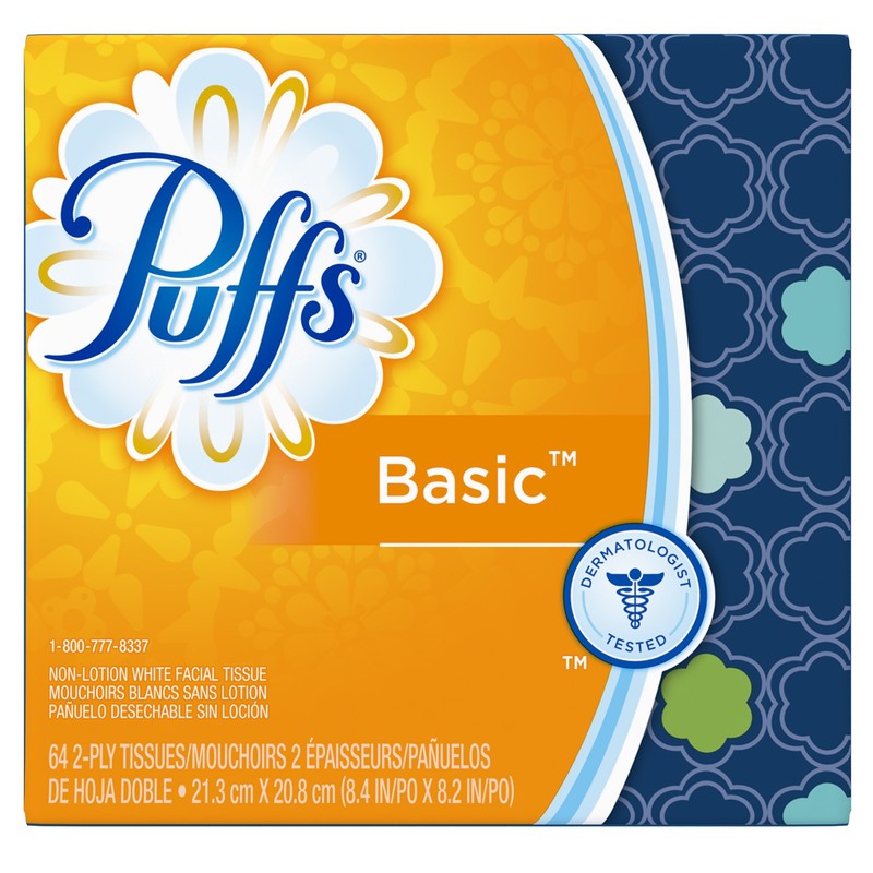Puffs Basic Facial Tissues; 64 Count; 1 Cube Box (64