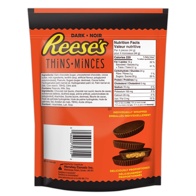 Reese's Thins Peanut Butter Cups Dark Chocolate, 165g/5.8 oz., {Imported