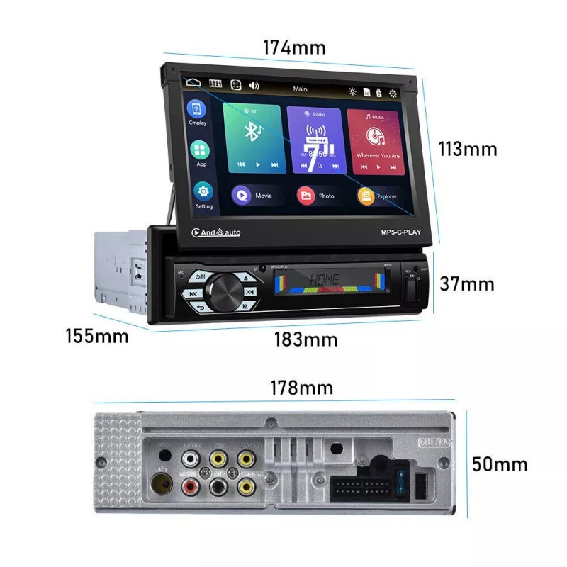 Polarlander 1 DIN 7" Car Radio Stereo Wireless Carplay Touchscreen