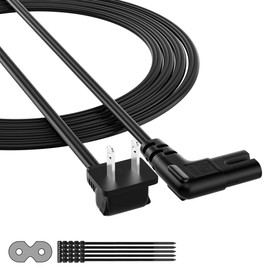 2-Slot Non-Polarized Right Angle Power Cord 10 FT, NEMA 1-15P to IEC C7 90 Degree AC Power Cable, Universal (Figure 8) Power Supply Cable, Black Cable, with 25 Pcs Cable Ties