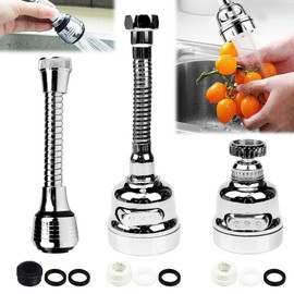 Begpoee 3 Piece 360° Rotatable Anti-Splash Tap Set, 3 Modes Tap Attachment Swivelling, Tap Aerator, Water Saver, Flexible Tap Aerator, for Kitchen, Bathroom, Tap Attachment (Silver)