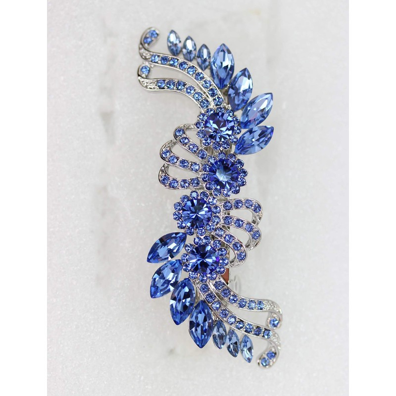 Faship Gorgeous Blue Crystal Flower Barrette Clip - Blue