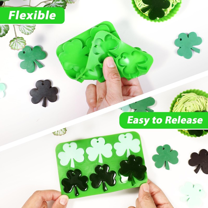 Webake Shamrock Silicone Mold, 6-Caivty Shamrock Mold for Chocolate, Candy,