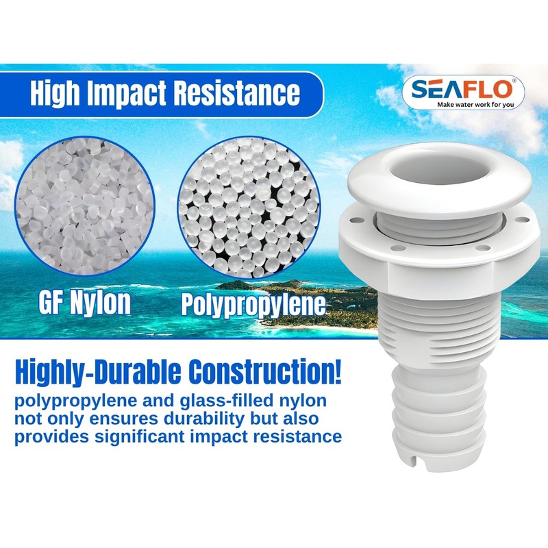 SEAFLO 1-1/8", White (2-Pack) Thru Hulls Fitting Thru-Hull with Check
