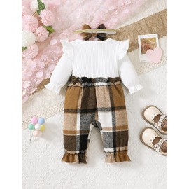 UUAISSO Newborn Baby Girl Clothing Long Sleeve Ruffle Jumpsuit Bowknot Romper Infant Girls Autumn Winter Outfits, khaki