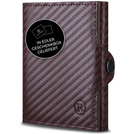 RUTAKO Slim Wallet with Coin Compartment, Mini Wallet for Men and Women, Credit Card Holder, Small Wallet, Carbon brown, Without coin compartment