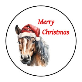 30 Merry Christmas horse envelope seals, stickers labels, tags, round