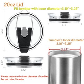 Gteller Tumbler Replacement Lid for 20 oz, 30 oz Tumbler - Splash Resistant, Leak Spill Proof and Straw Friendly (20 oz Black)