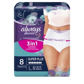Always Discreet Incontinence Underware, Super Plus Large, 8 Pack