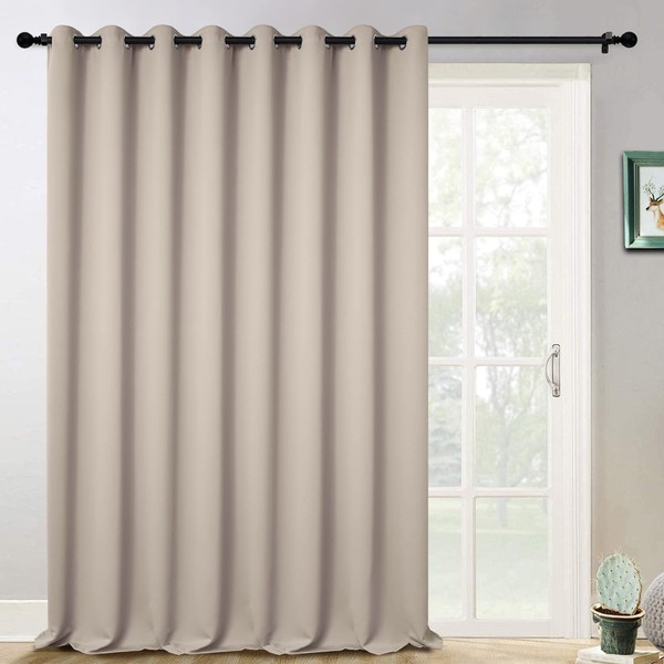 Yakamok Blackout Thermal Insulated Curtains, Noise Reducing Barrier Panel for Sliding Glass Door, Full Light Blocking Patio Door Drapery for Patio/Living Room, Natural, W100 x L108, 1 Panel
