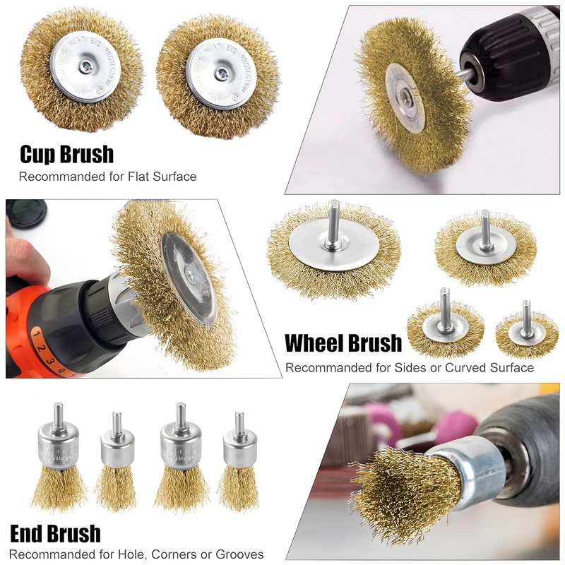 Wire Brush Drill, 12-Piece Brass Brush, Wire Brush Set with