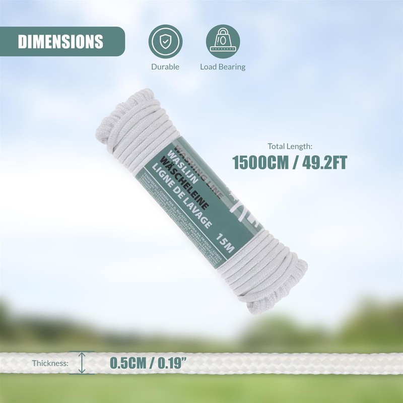 GEEZY Outdoor Washing Line Rope for Clothes Drying 15m –