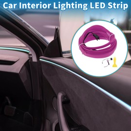 X AUTOHAUX 5m EL Wire Cable LED Glow String Light Car Interior Lighting Strip Flexible Neon Light for Car Decoration Wiring Driver(12v) Purple