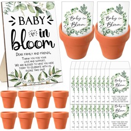 Tioncy 101 Pcs Baby Shower Seed Packet Favors for Guests Baby in Bloom Wood Table Sign with 50 Seed Envelopes and 50 Mini Clay Pots Planter for Gender Reveal Party Supplies, No Seeds