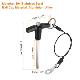 QUARKZMAN Pack of 2 T-Handle Locking Pins, 5 mm x 50 mm Quick Release Pins Usage Length Stainless Steel Push Button Quick Release Pin Ball Lock Bolts