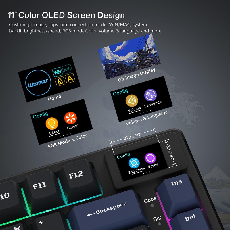 Womier S-K80 75% Keyboard with Color Multimedia Display Mechanical Gaming