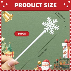 60 Pcs Snowflake Coffee Stirrers, Cocktail Drink Swizzle Sticks, Winter Stir Sticks, Reusable Beverage Stirrer Hot Cocoa Chocolate Bar Supplies for Home Party Decor